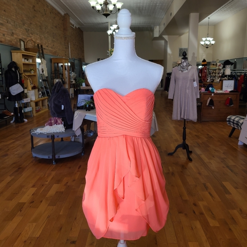 New Coral Peach Chiffon Strapless Dress